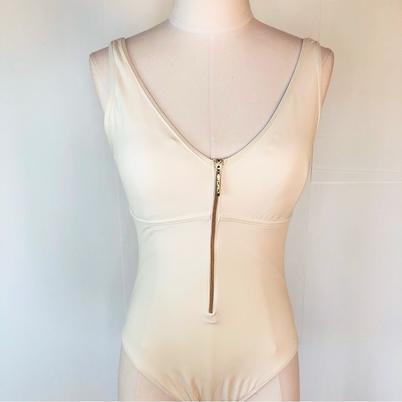 RALPH Lauren white one-piece gold front zip swimsuit 8 - Picture 9 of 12